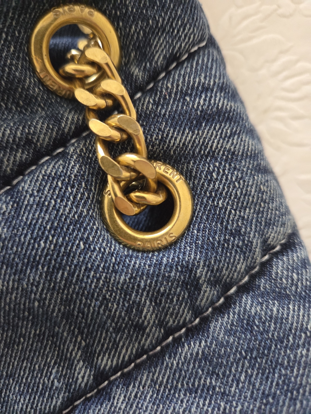 NWOT Designer Inspired  Washed Blue Denim Quilted Shoulder Bag - Picture 10 of 13